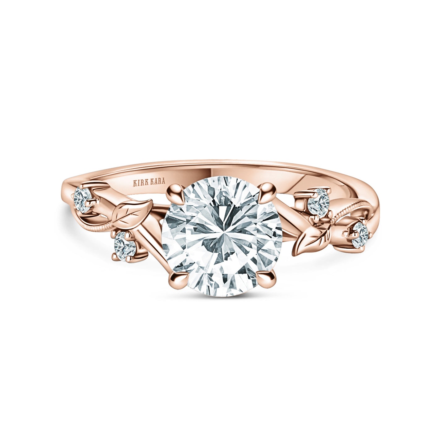 Leaf Accent Diamond Cathedral Engagement Ring