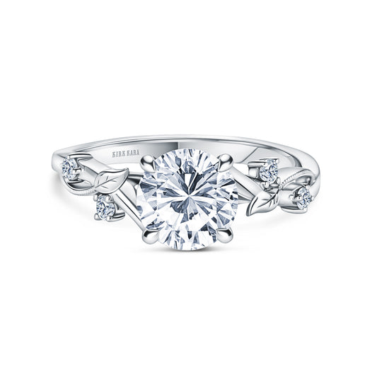Leaf Accent Diamond Cathedral Engagement Ring