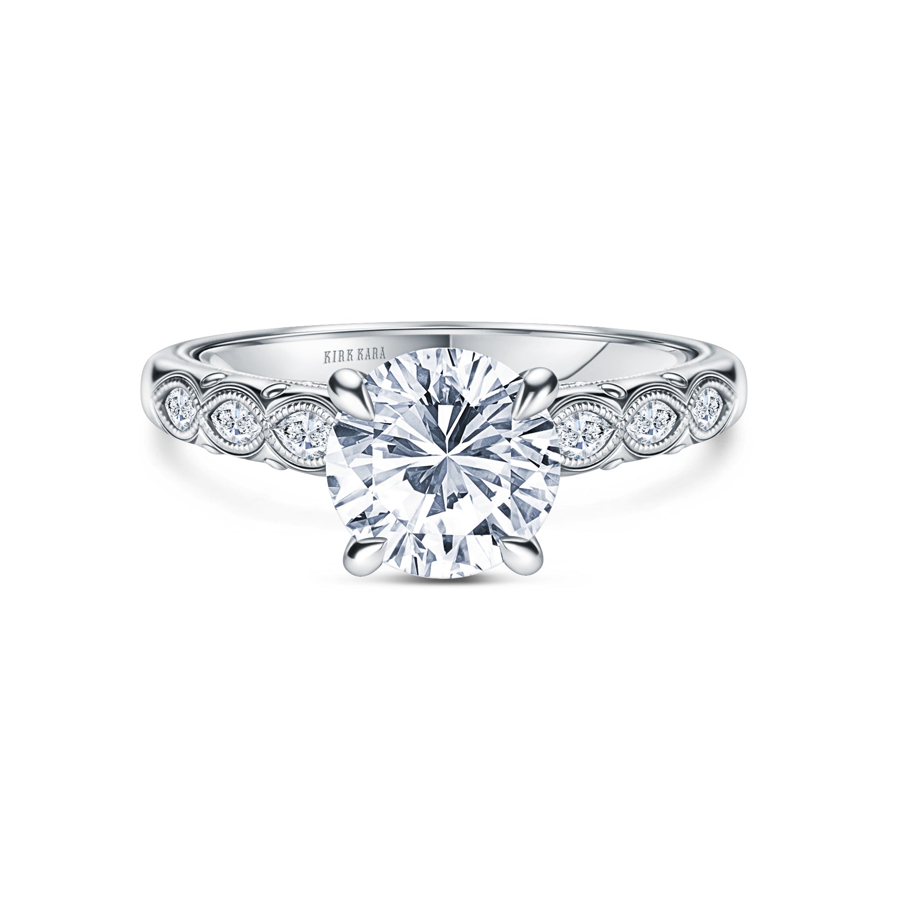 Floral Diamond Marquise Accent Engagement Ring