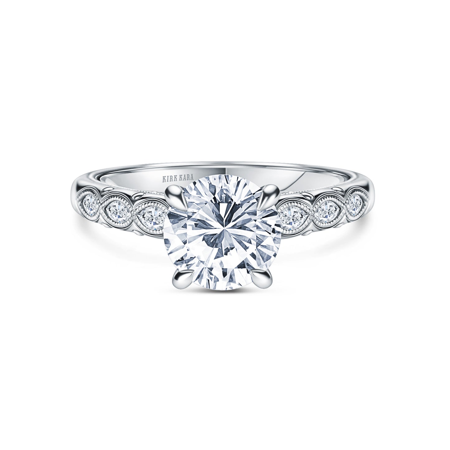 Floral Diamond Marquise Accent Engagement Ring