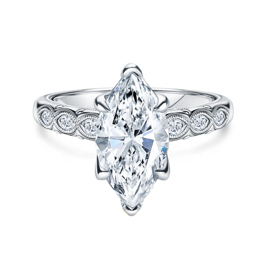 Floral Diamond Marquise Accent Engagement Ring