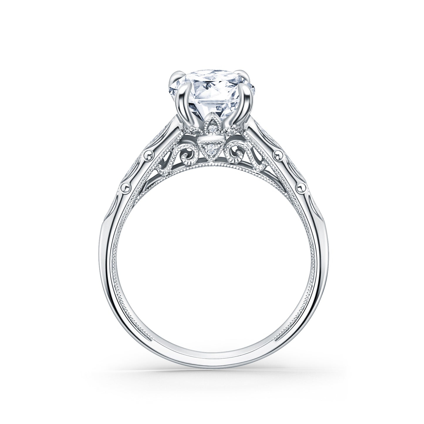 Floral Diamond Marquise Accent Engagement Ring