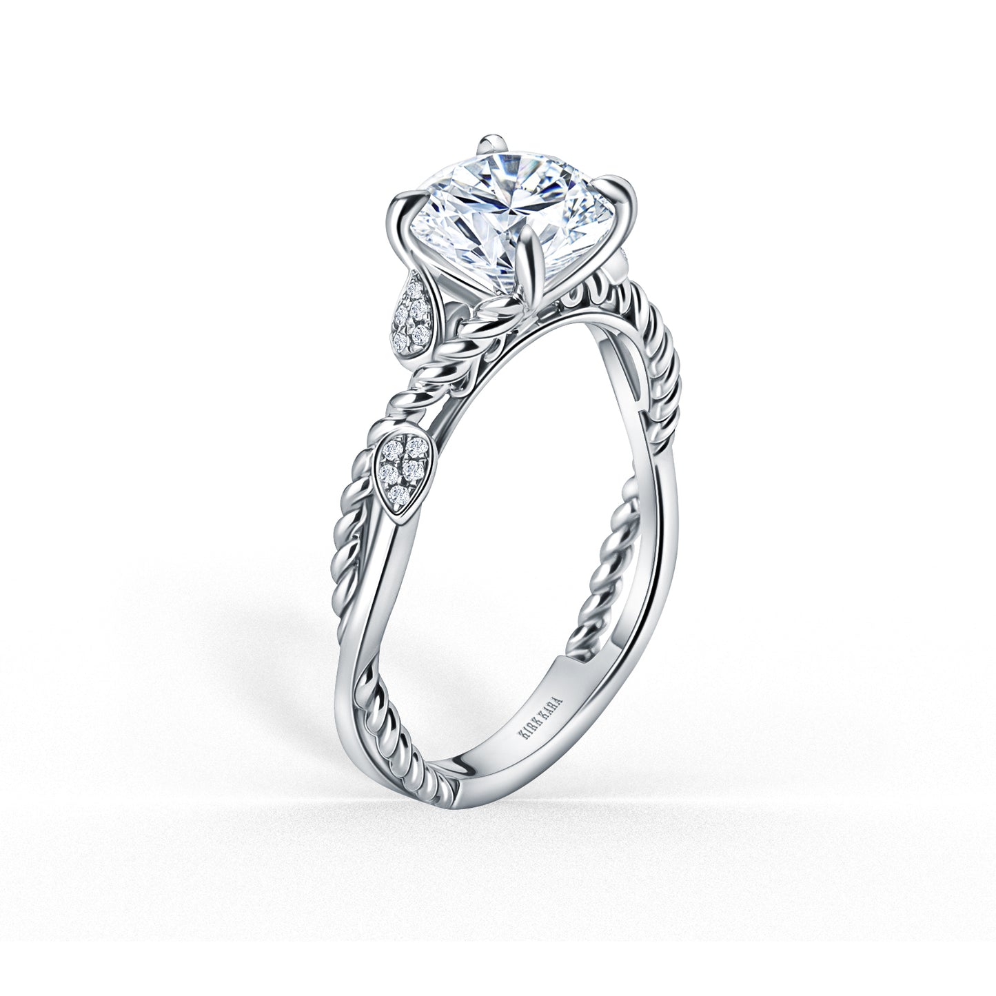 Rope Floral Diamond Cathedral Engagement Ring