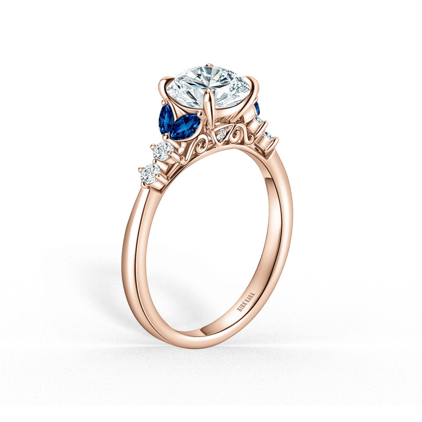 Marquise Blue Sapphire Accent Cathedral Engagement Ring