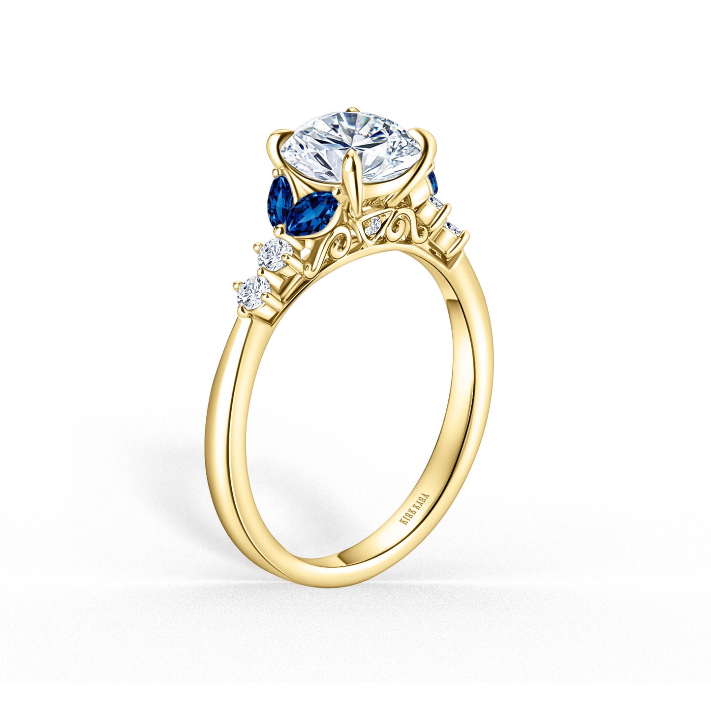 Marquise Blue Sapphire Accent Cathedral Engagement Ring