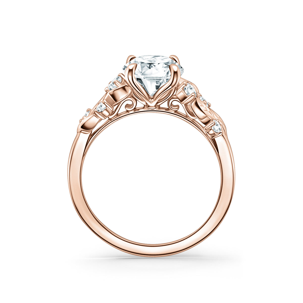 Botanical Leaf Diamond Cathedral Engagement Ring