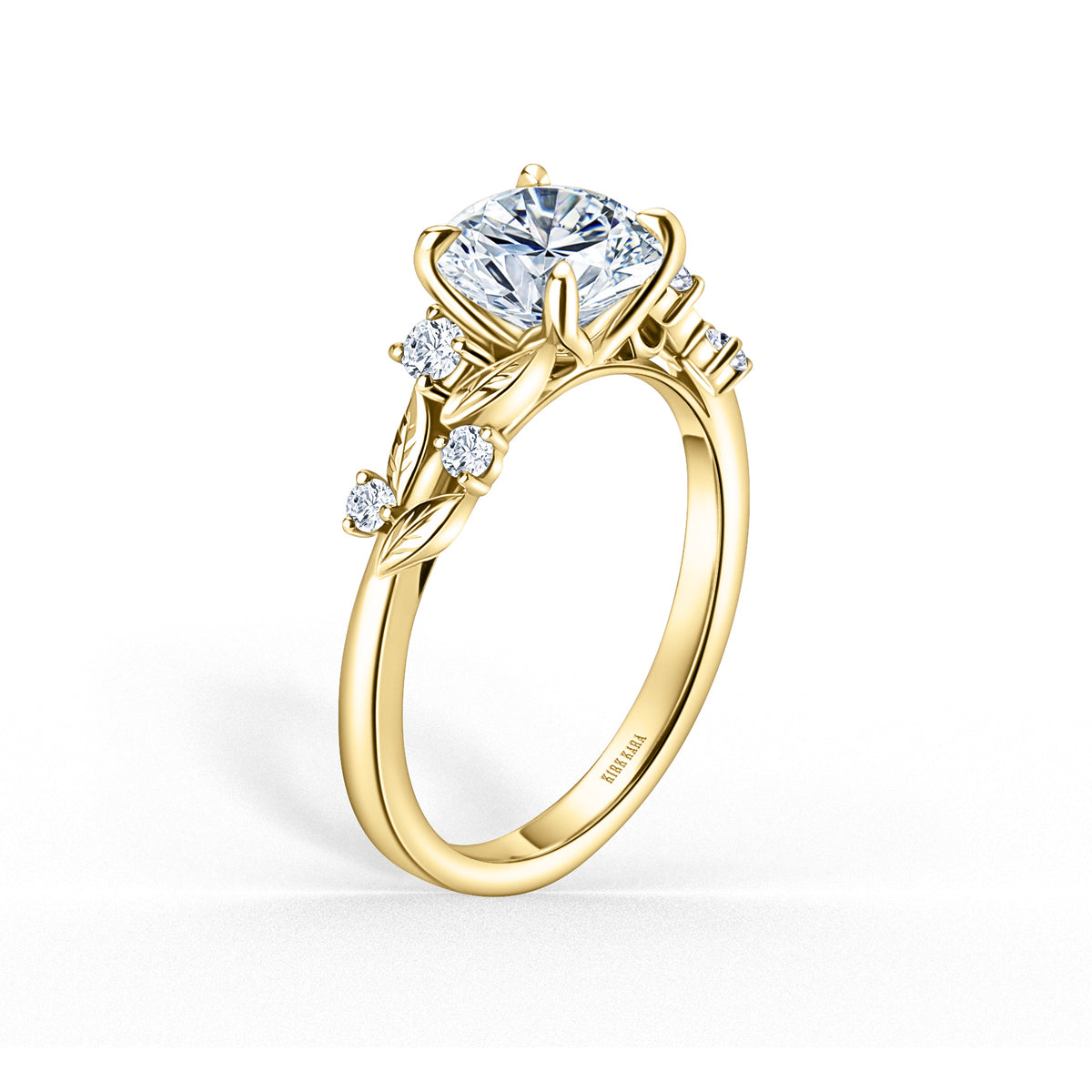 Botanical Leaf Diamond Cathedral Engagement Ring