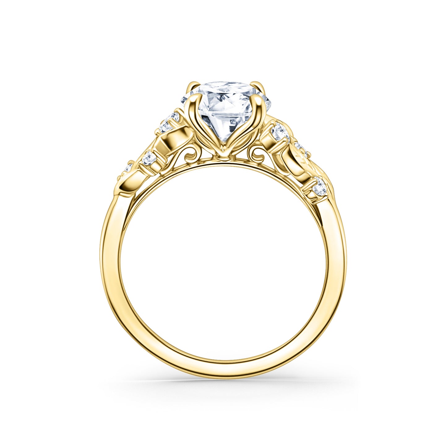 Floral Leaf Diamond Cathedral Engagement Ring