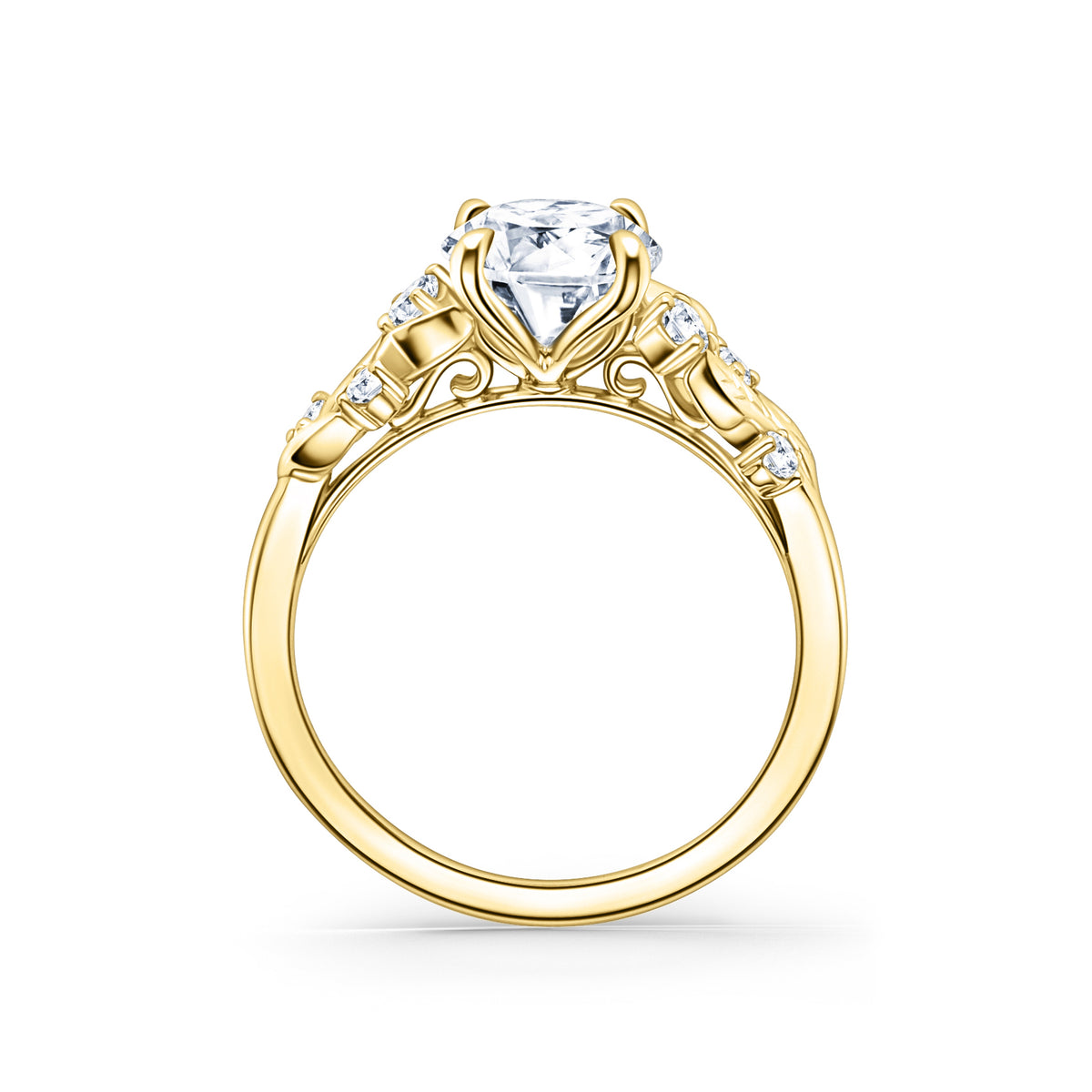 Botanical Leaf Diamond Cathedral Engagement Ring
