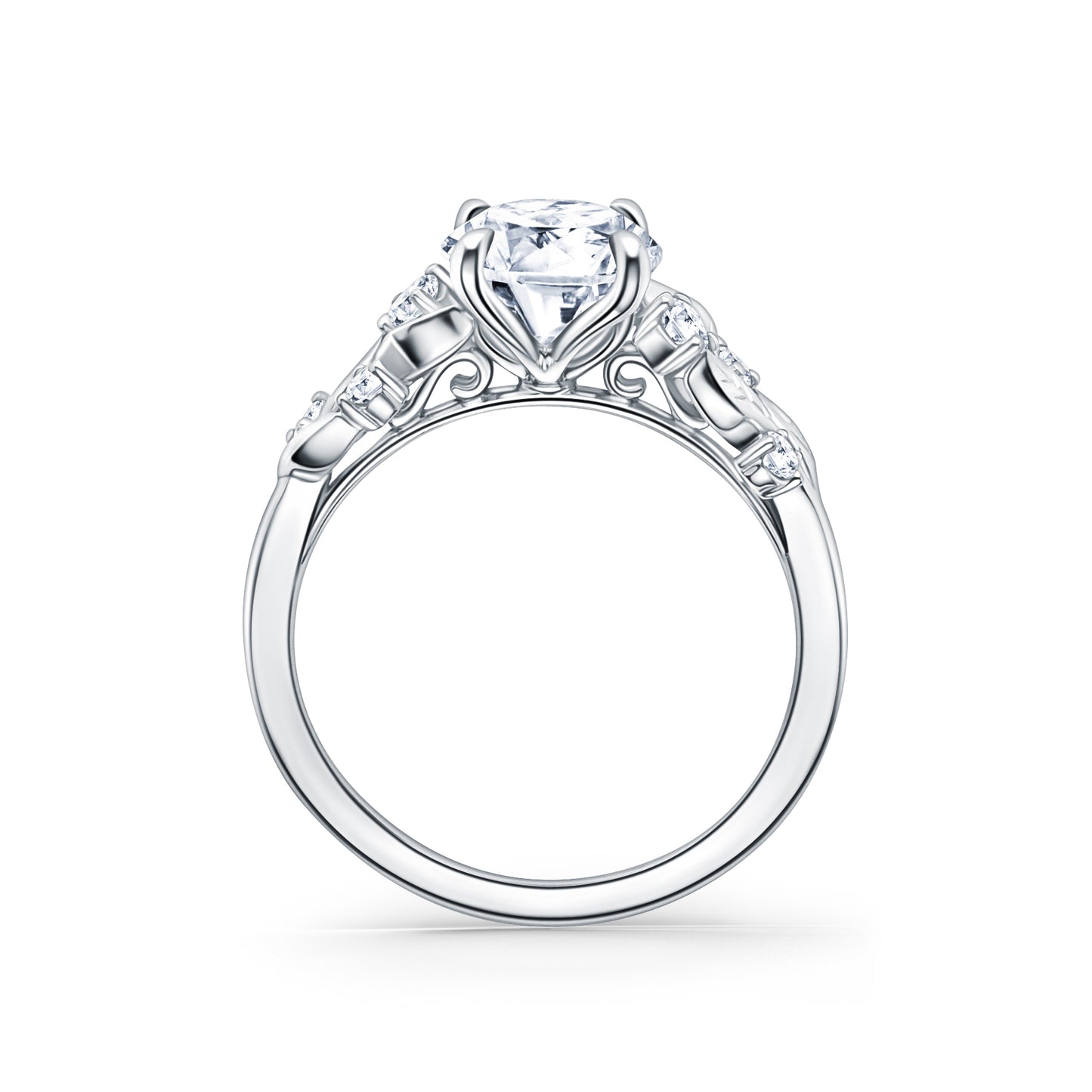 Floral Leaf Diamond Cathedral Engagement Ring