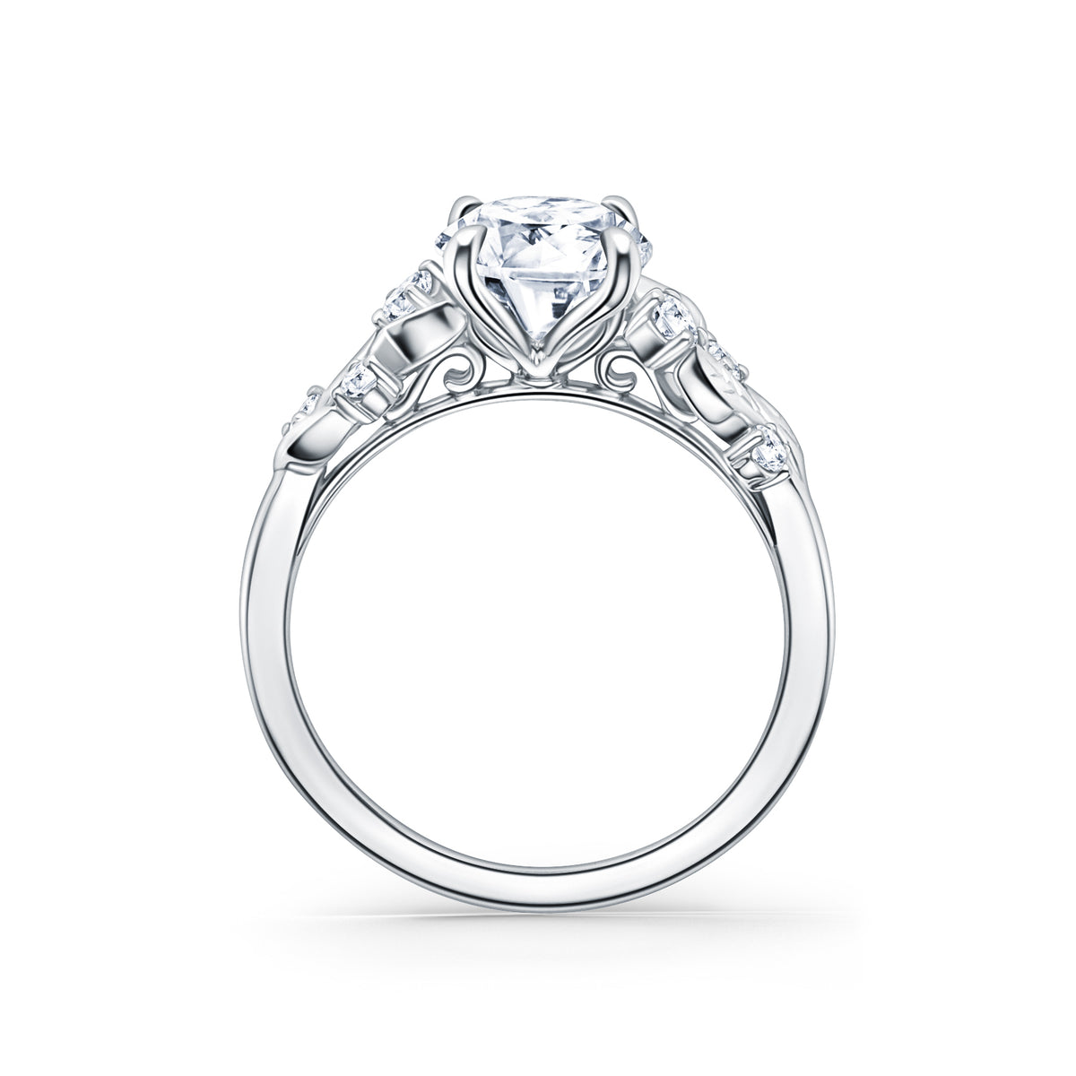 Botanical Leaf Diamond Cathedral Engagement Ring