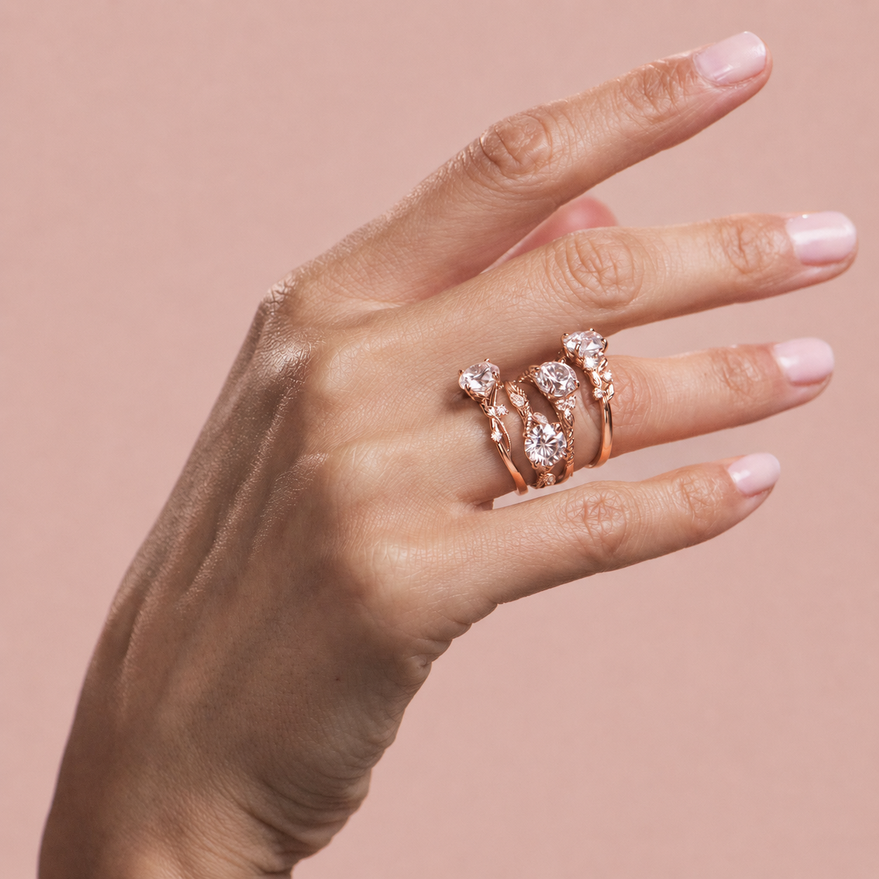 Botanical Leaf Diamond Cathedral Engagement Ring