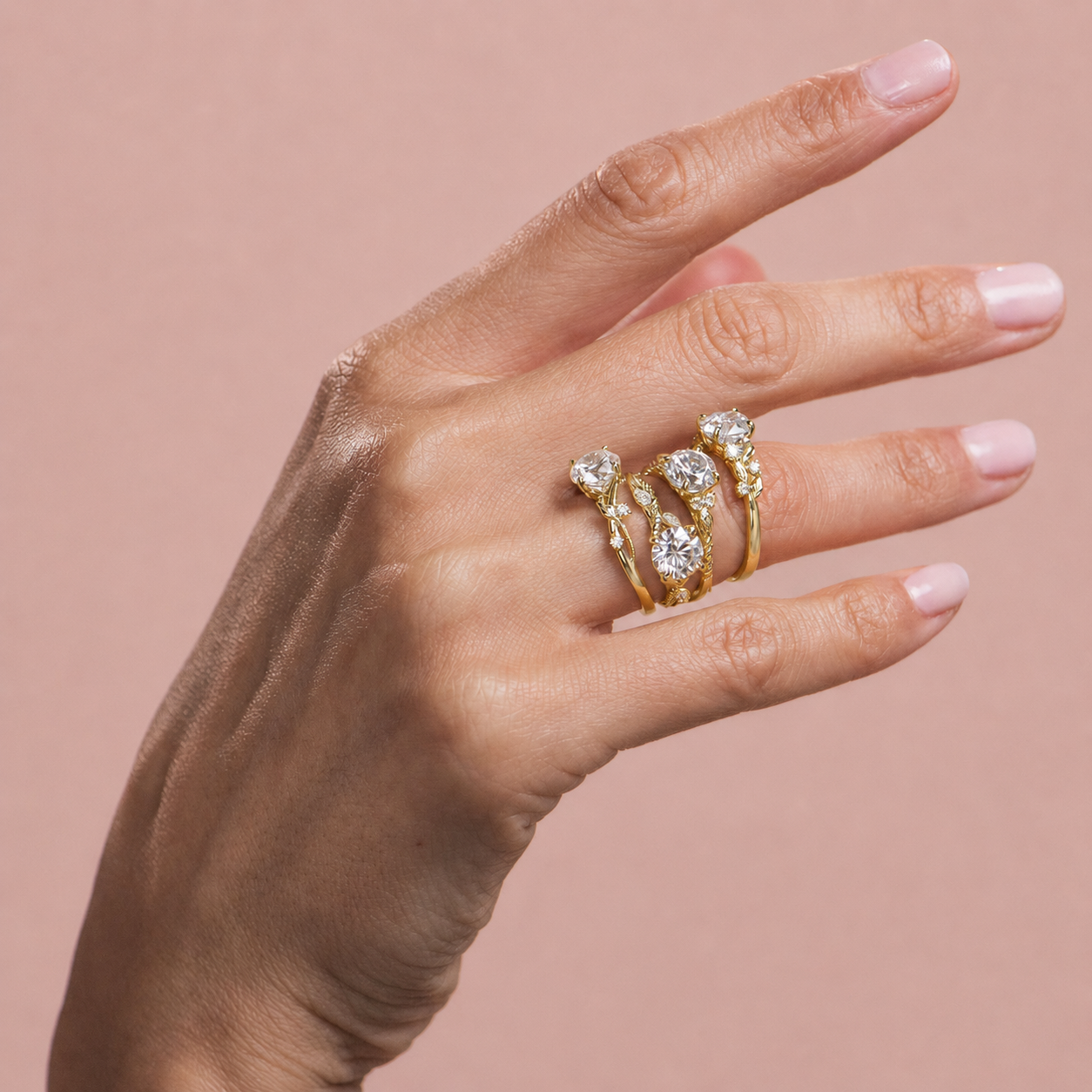 Botanical Leaf Diamond Cathedral Engagement Ring