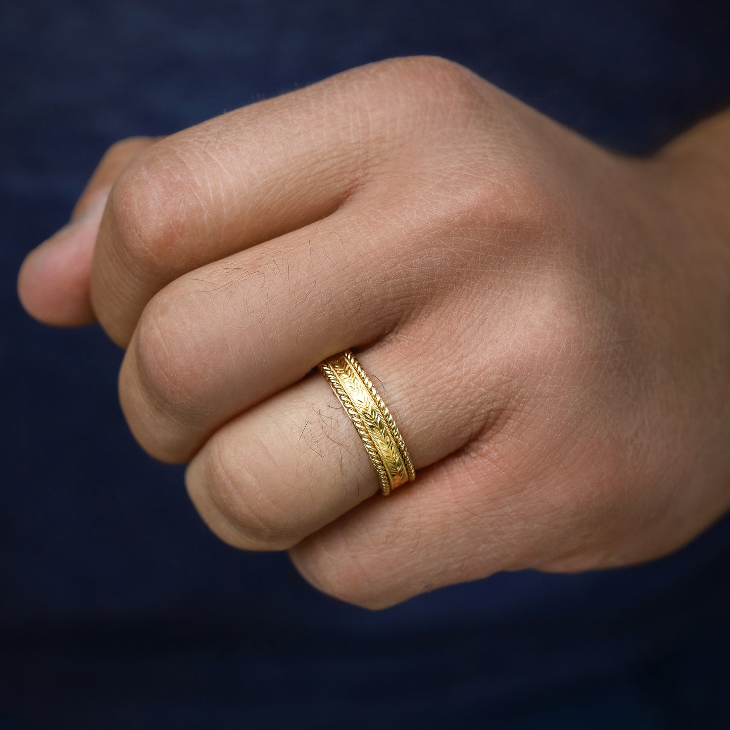 Floral Engraved Rope Wedding Band, 5.50mm
