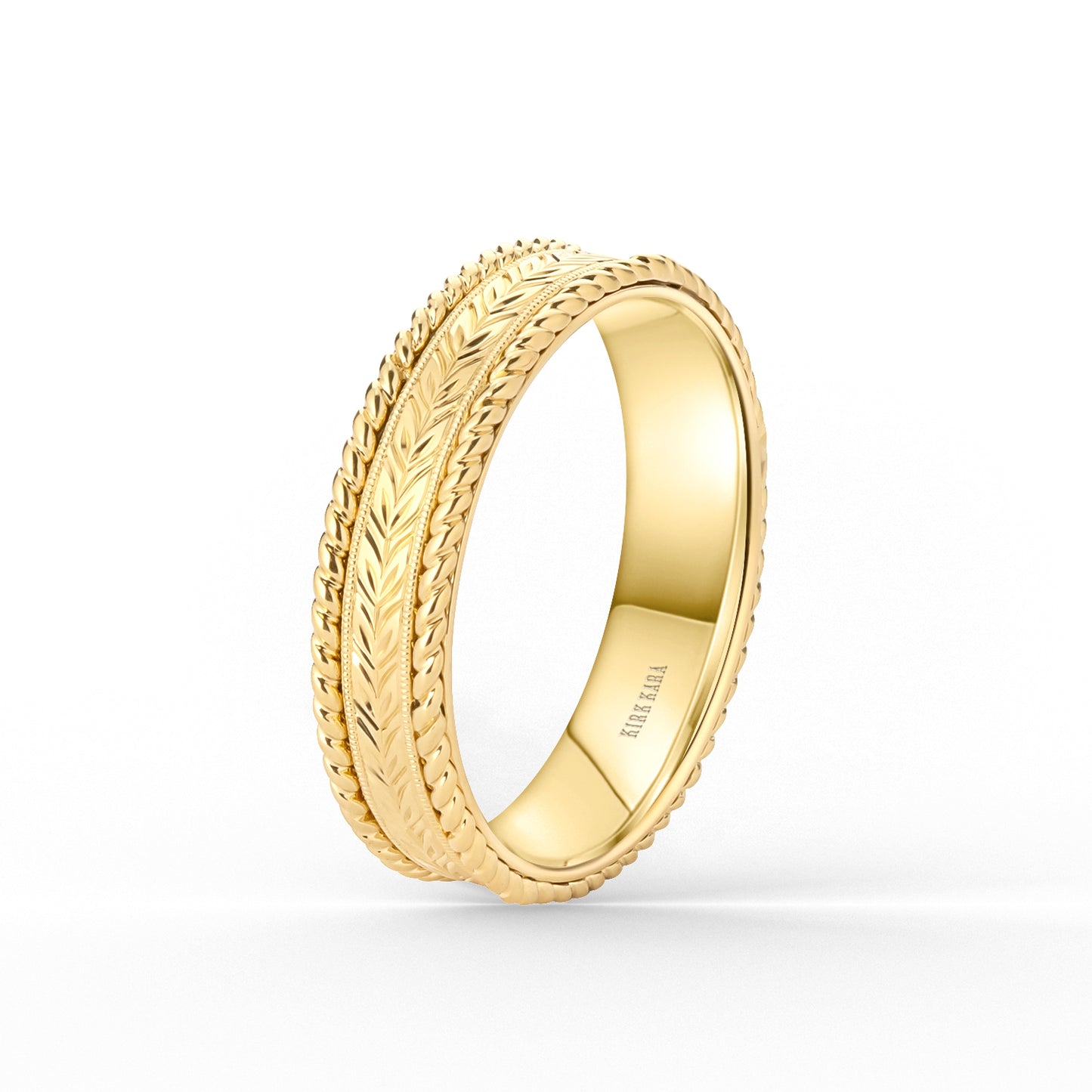 Floral Engraved Rope Wedding Band, 5.50mm