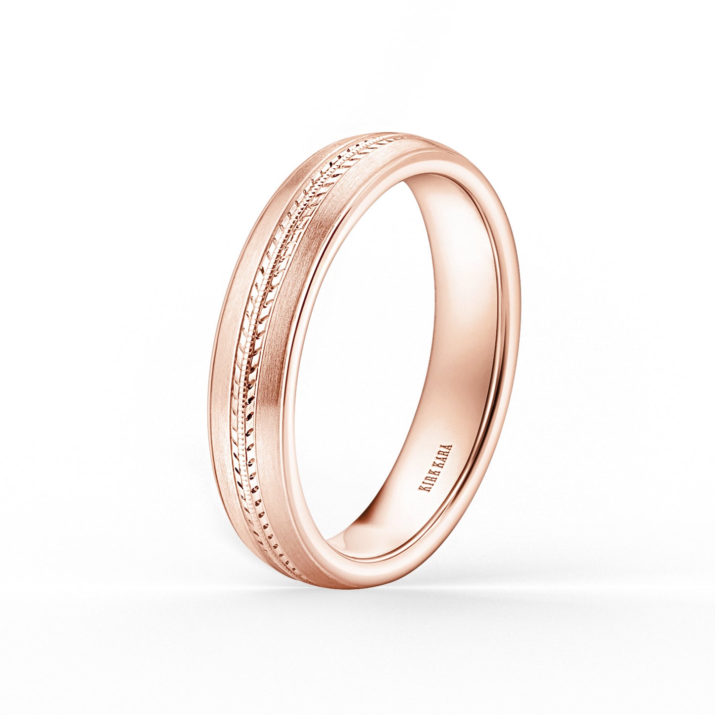 Satin Leaf Milgrain Engraved Wedding Band, 5mm
