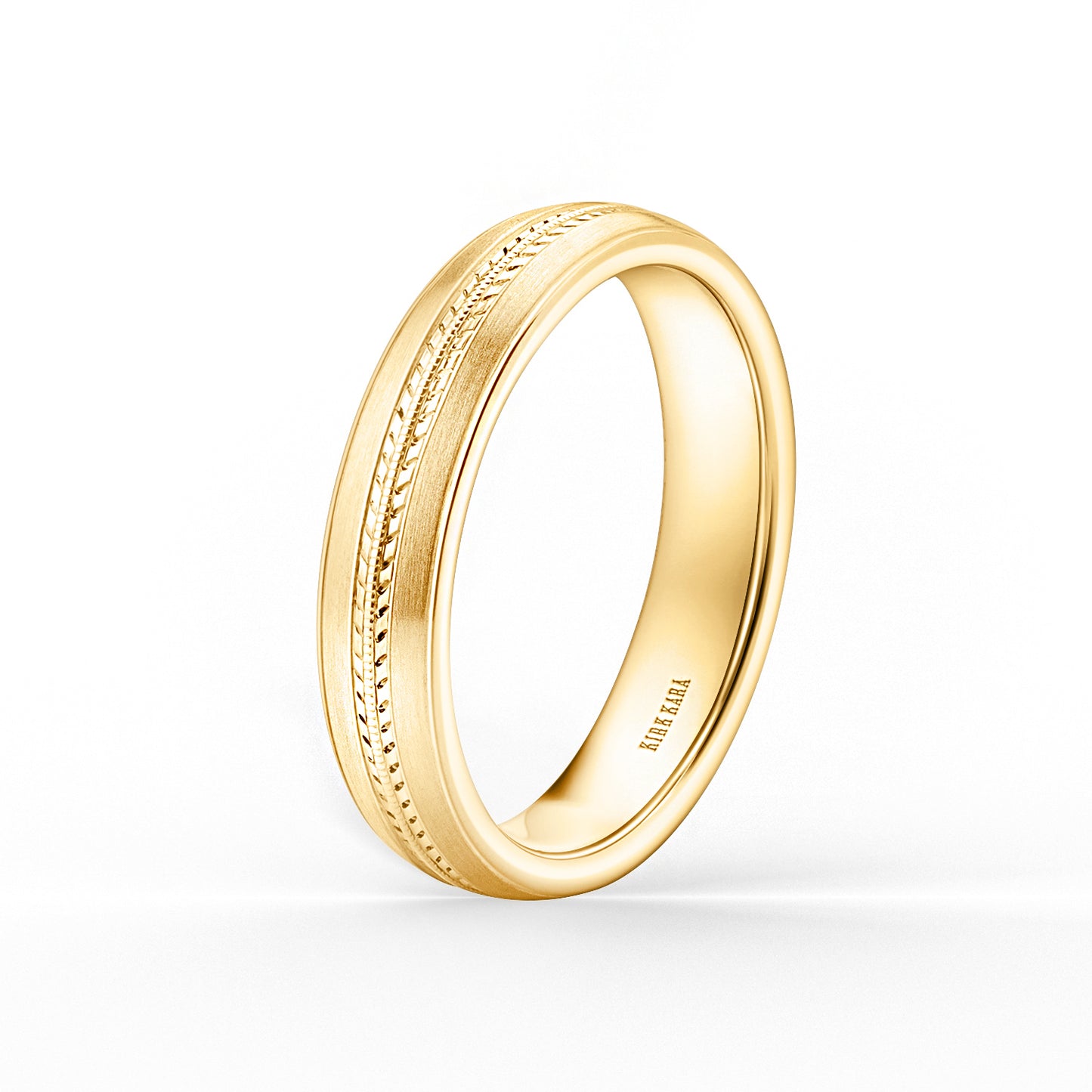 Satin Leaf Milgrain Engraved Wedding Band, 5mm