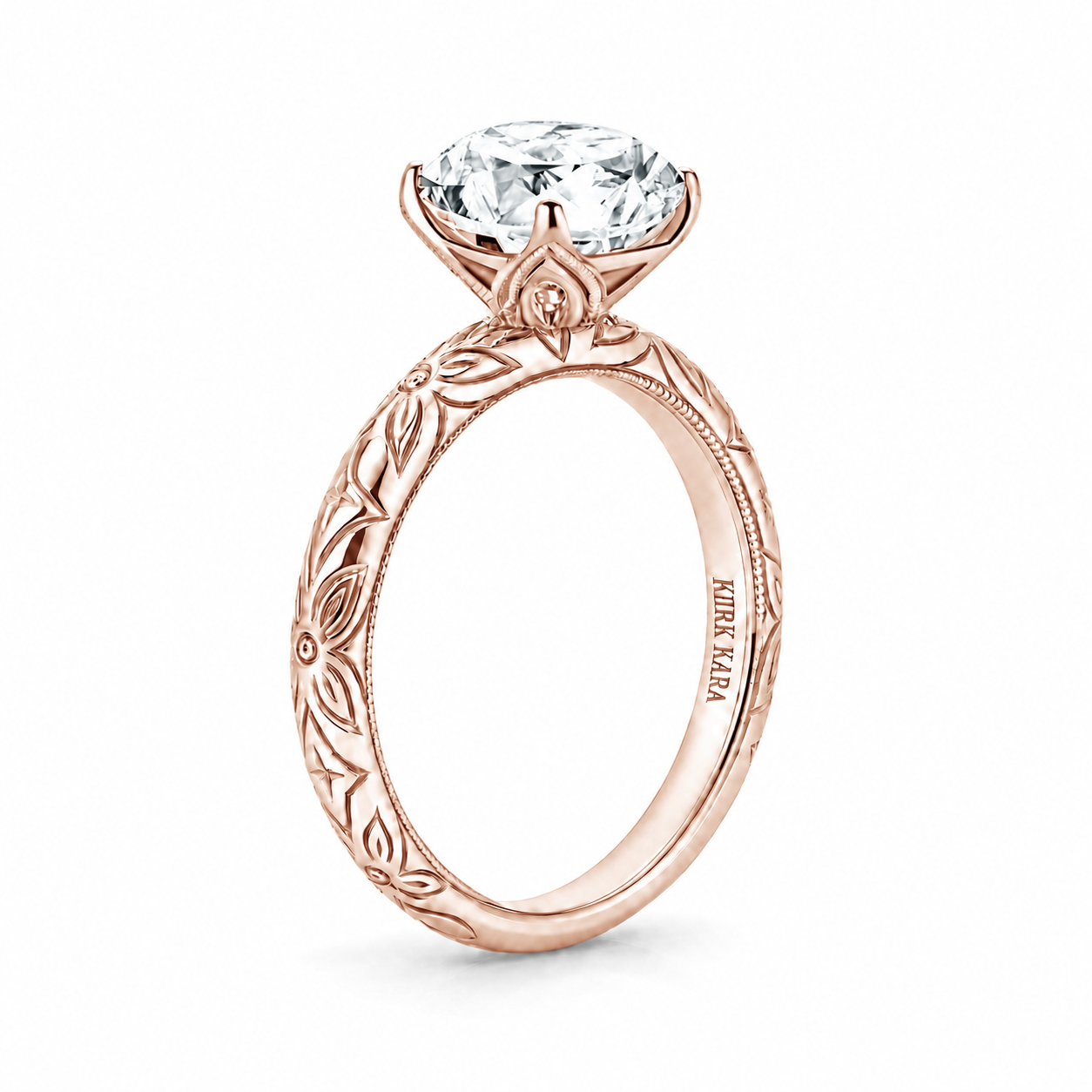 Floral Engraved Vintage Solitaire Engagement Ring
