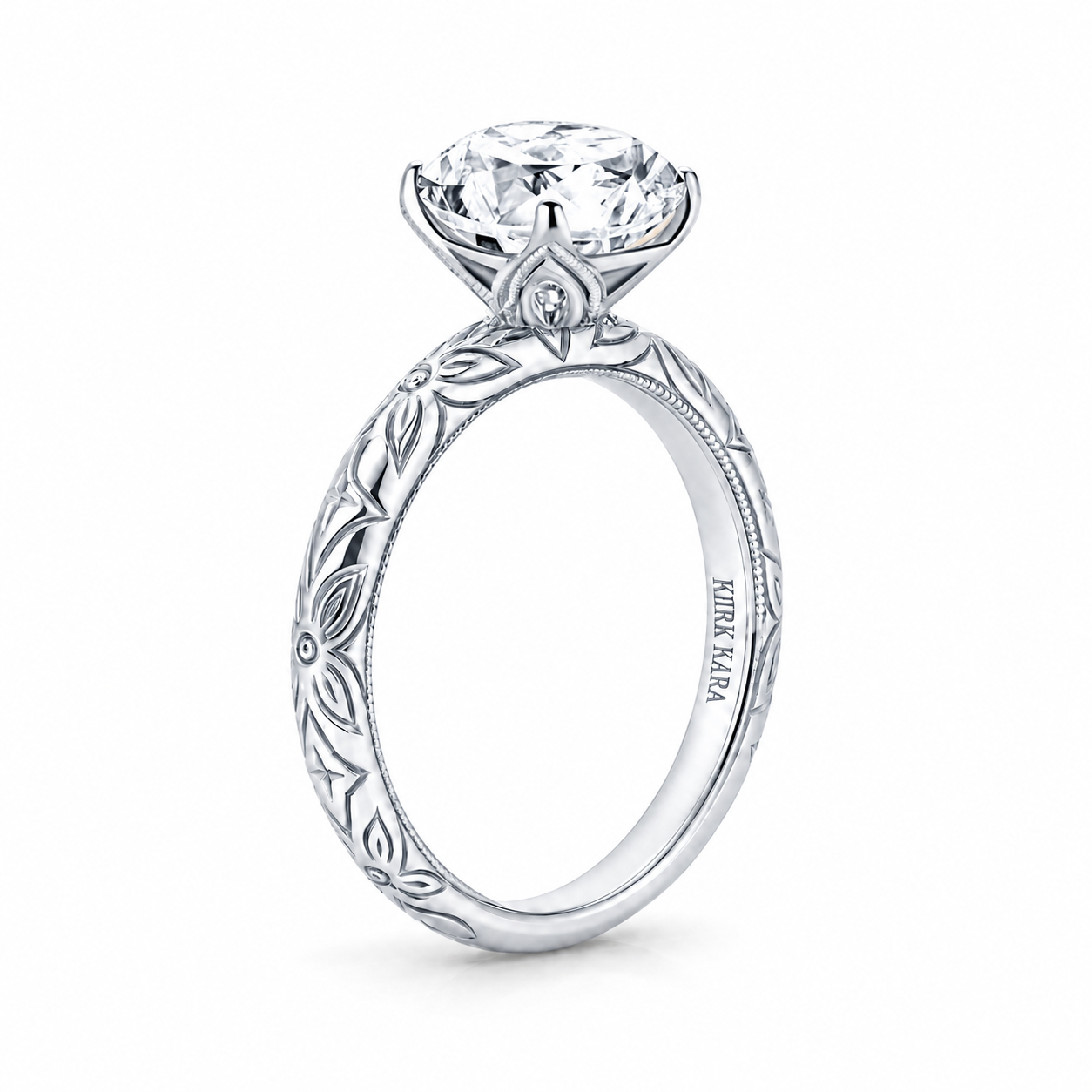 Floral Engraved Vintage Solitaire Engagement Ring