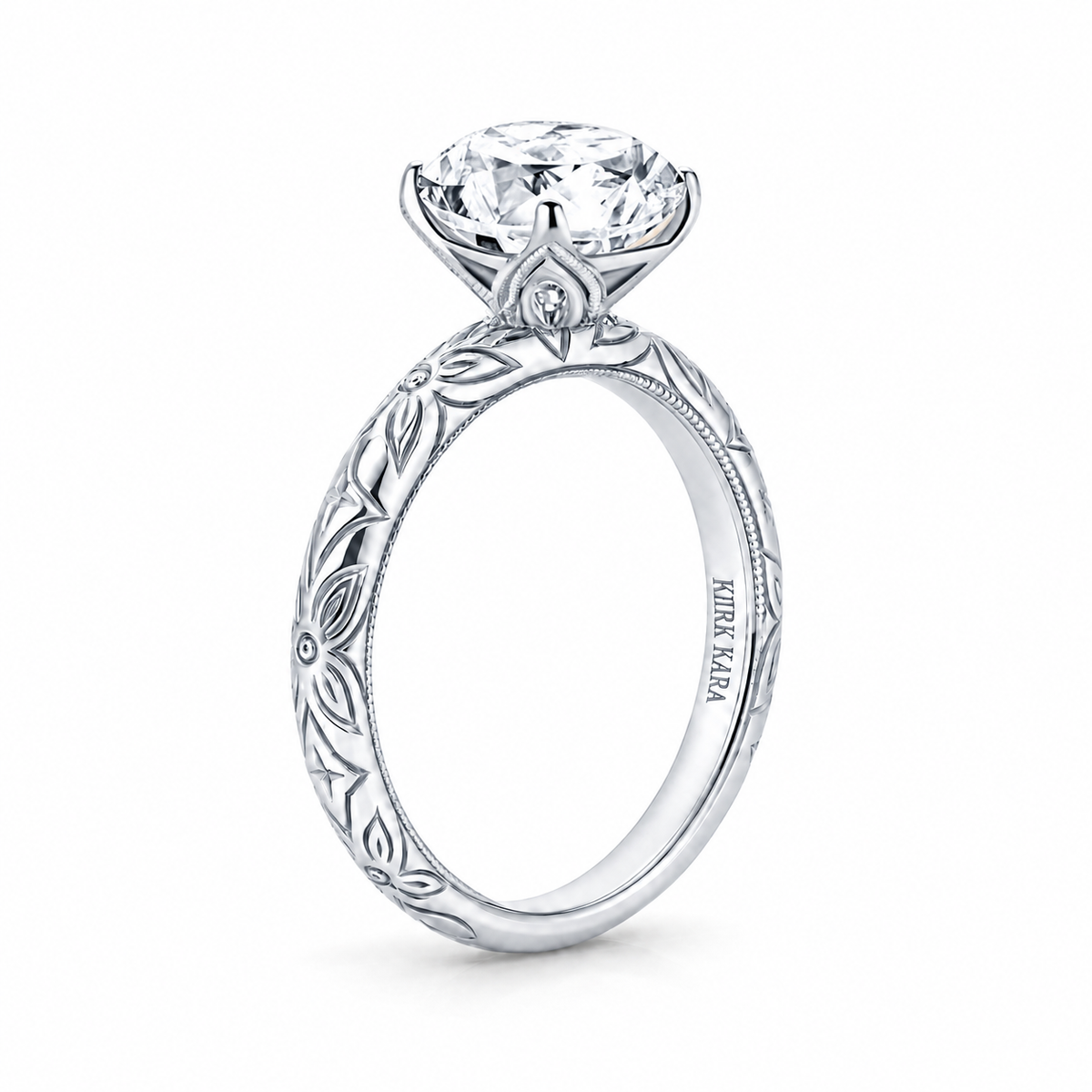 Floral Engraved Vintage Solitaire Engagement Ring