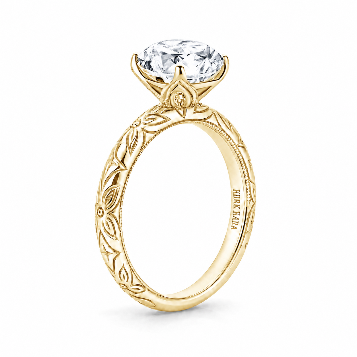 Floral Engraved Vintage Solitaire Engagement Ring