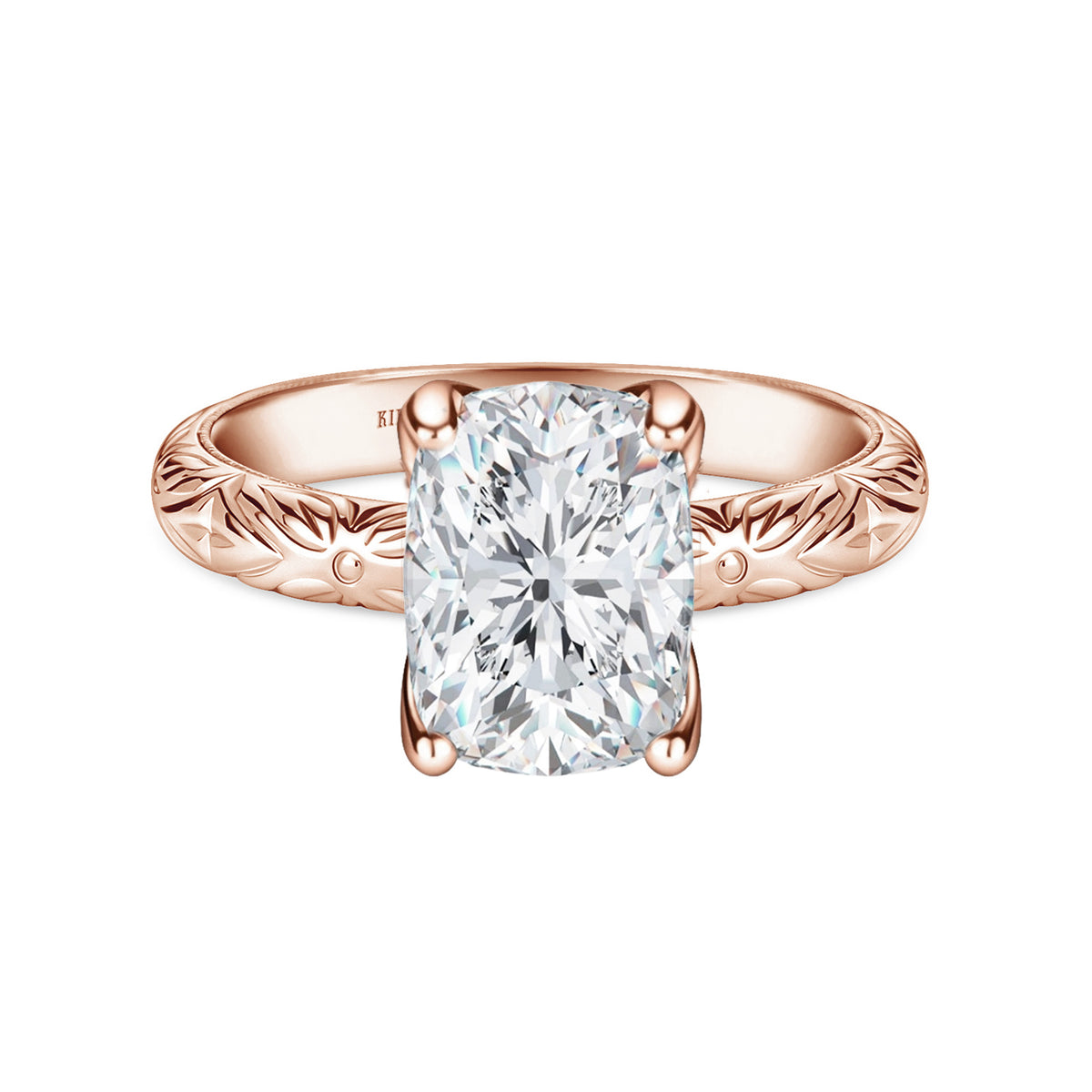 Floral Engraved Vintage Solitaire Engagement Ring