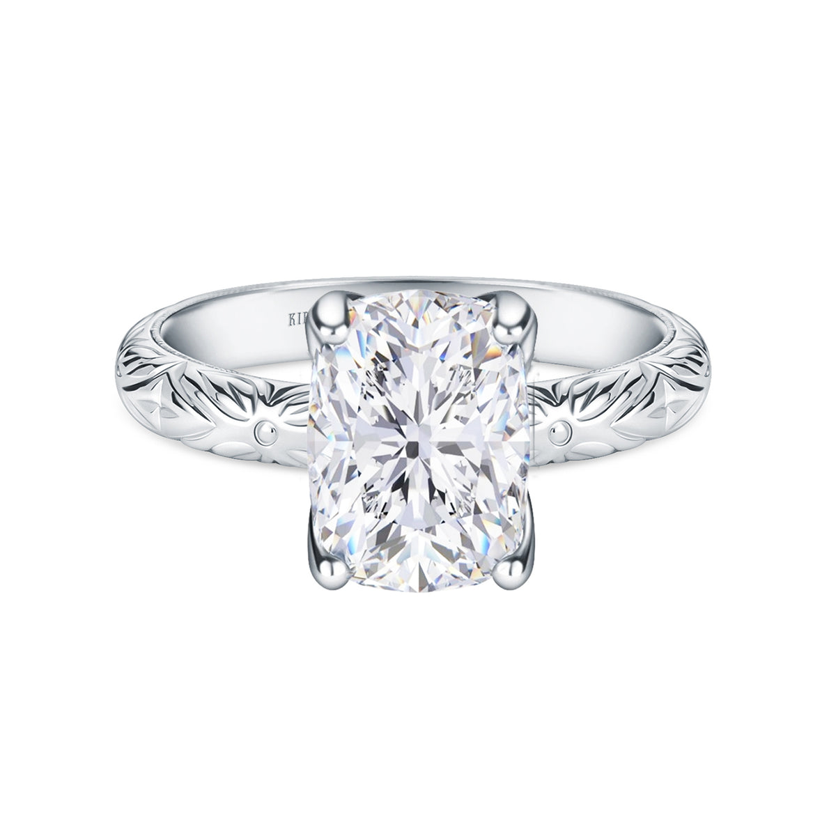 Floral Engraved Vintage Solitaire Engagement Ring