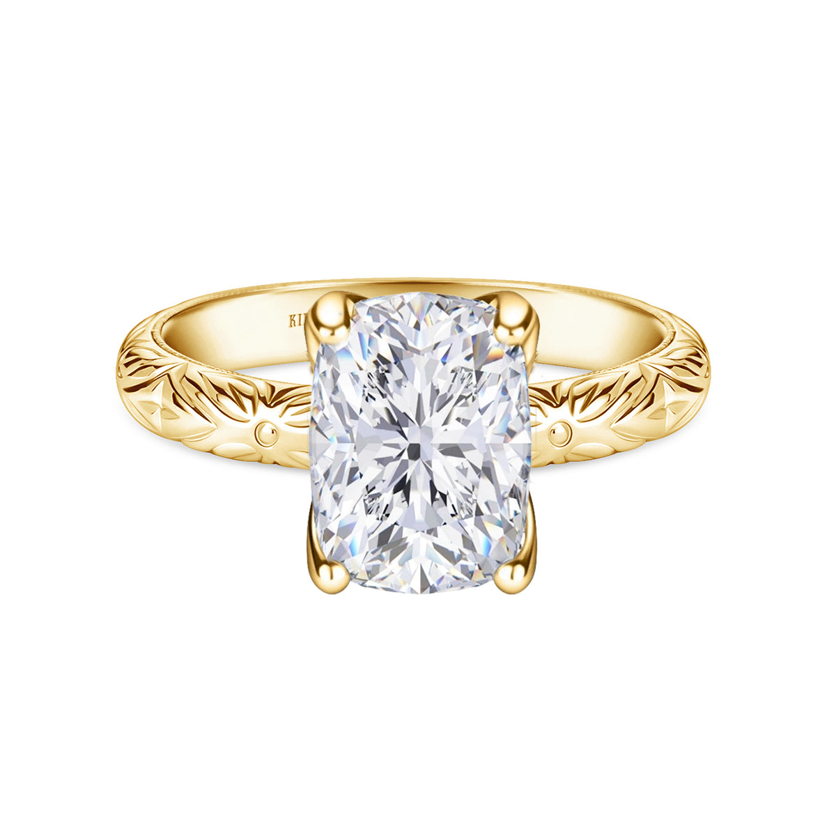 Floral Engraved Vintage Solitaire Engagement Ring