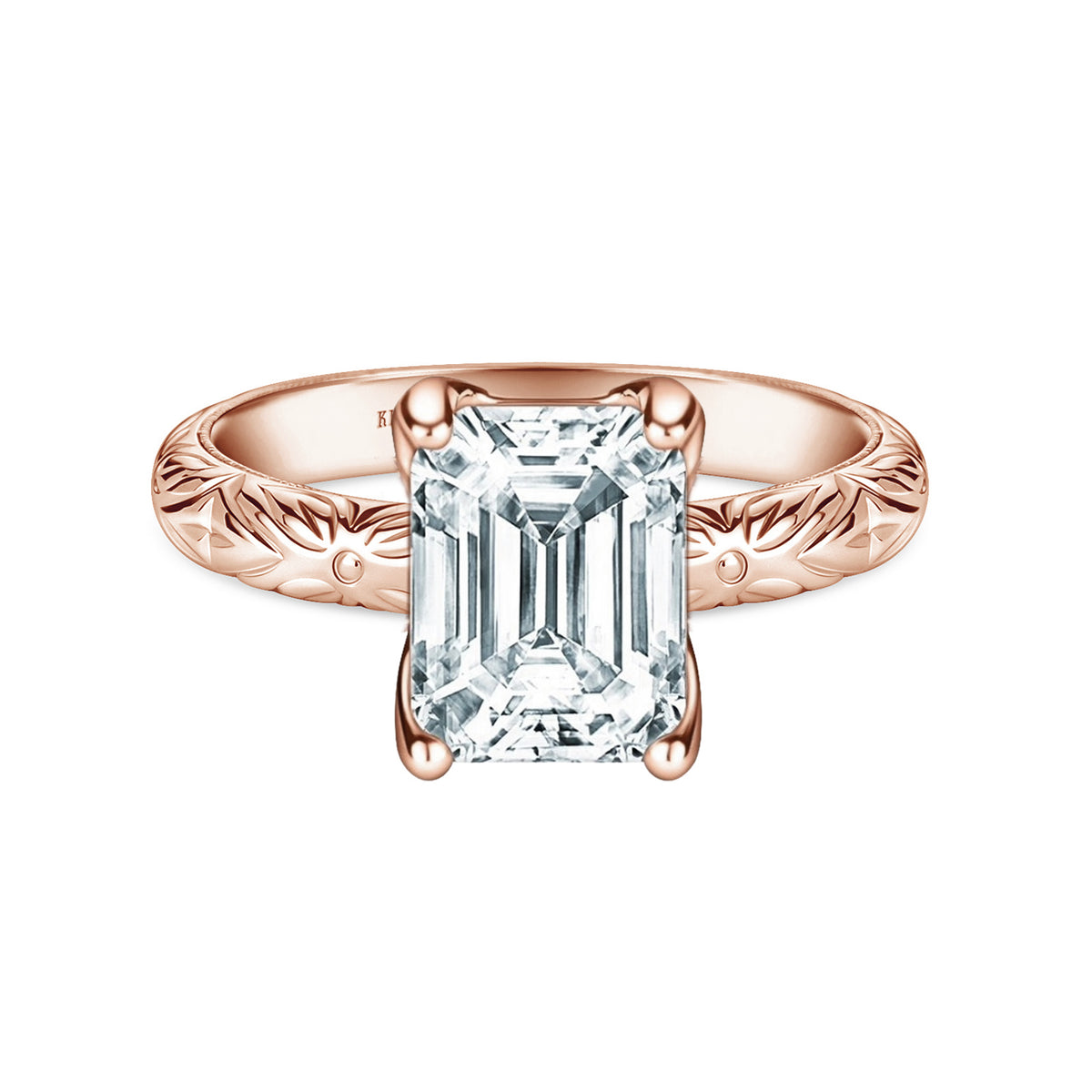 Floral Engraved Vintage Solitaire Engagement Ring