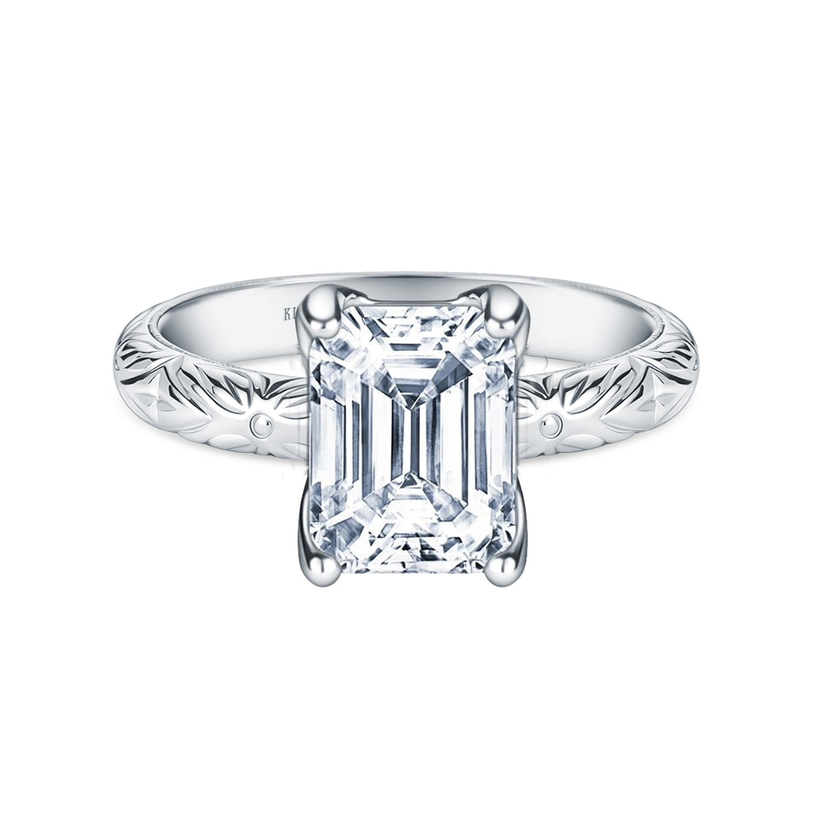 Floral Engraved Vintage Solitaire Engagement Ring