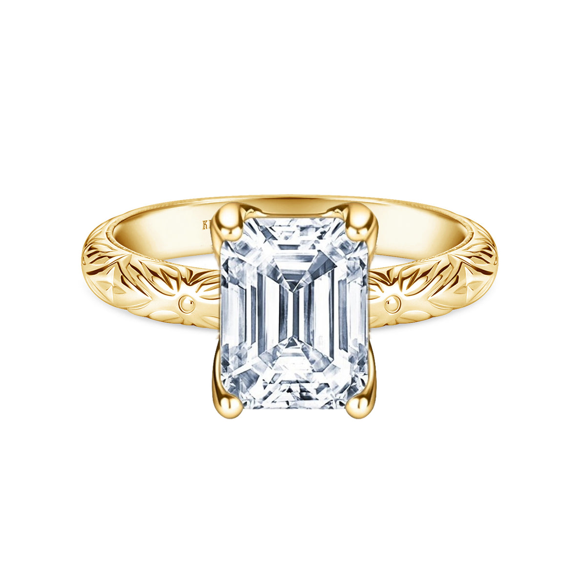 Floral Engraved Vintage Solitaire Engagement Ring