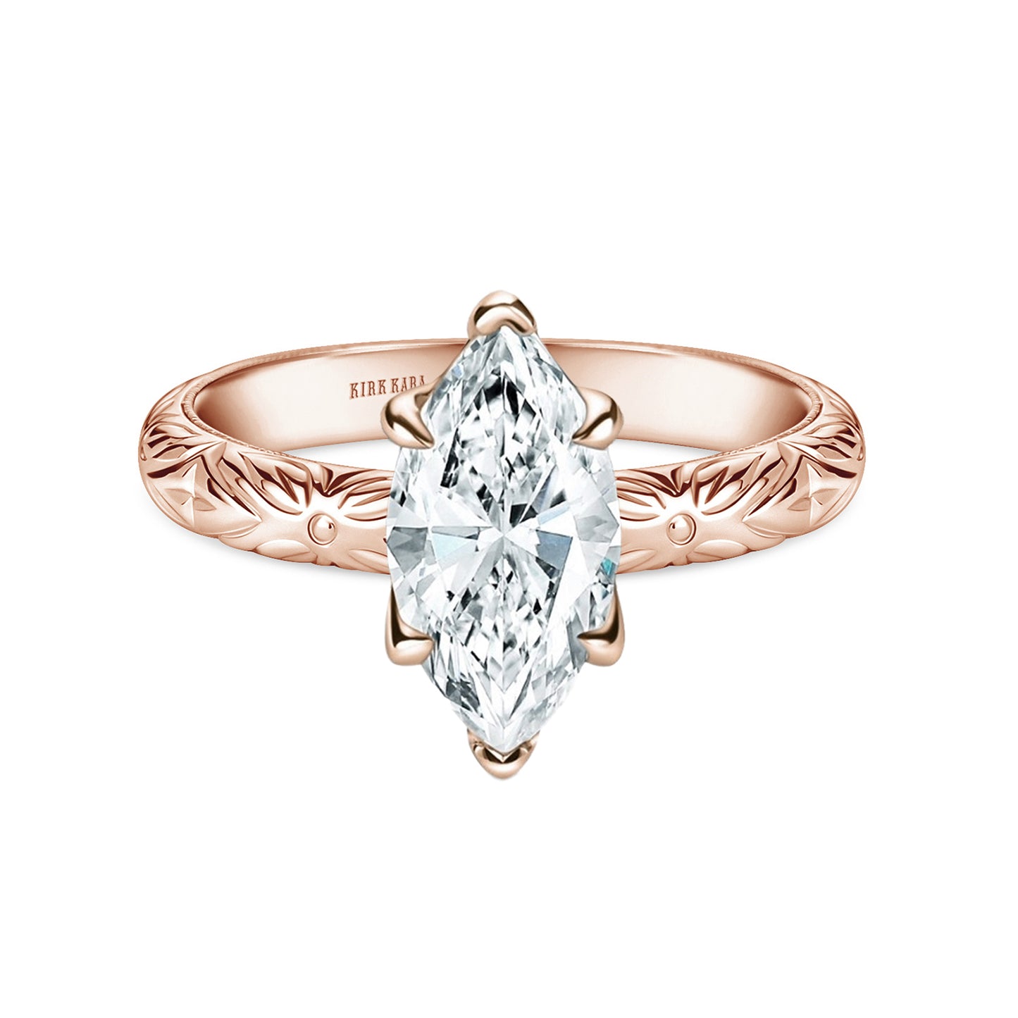 Floral Engraved Vintage Solitaire Engagement Ring