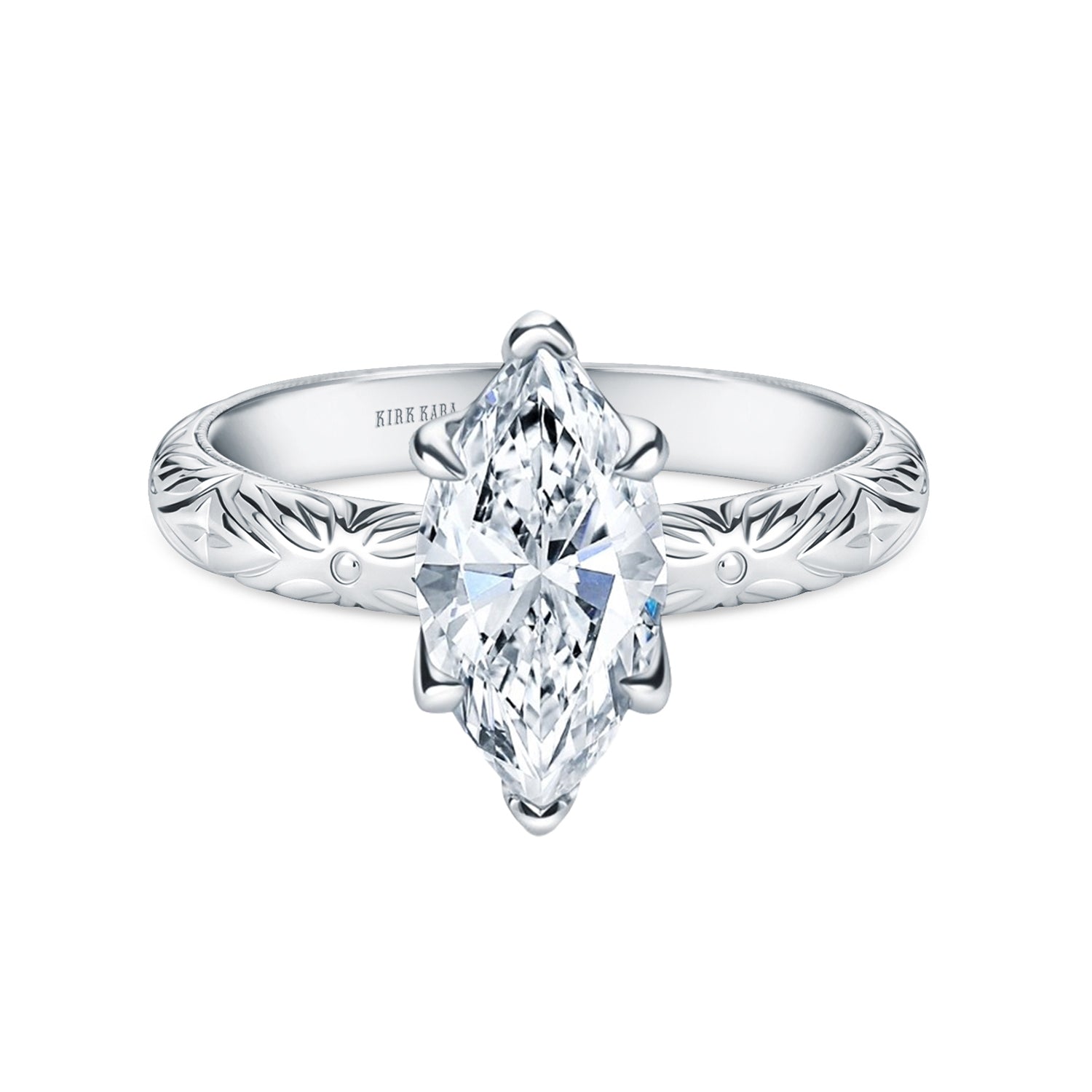 Floral Engraved Vintage Solitaire Engagement Ring