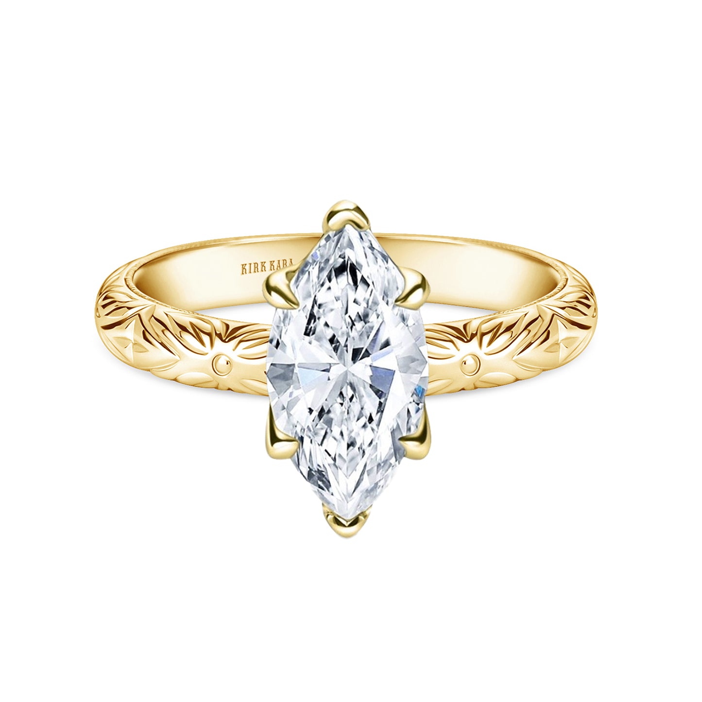 Floral Engraved Vintage Solitaire Engagement Ring