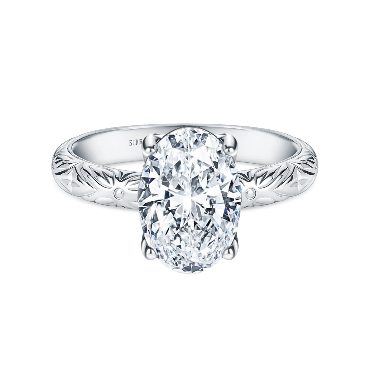 Floral Engraved Vintage Solitaire Engagement Ring