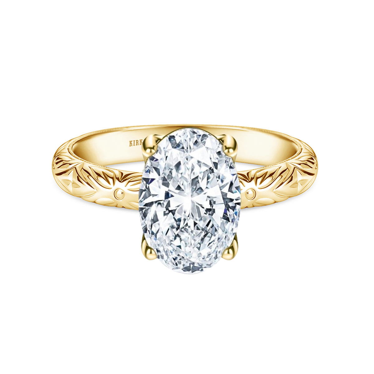 Floral Engraved Vintage Solitaire Engagement Ring