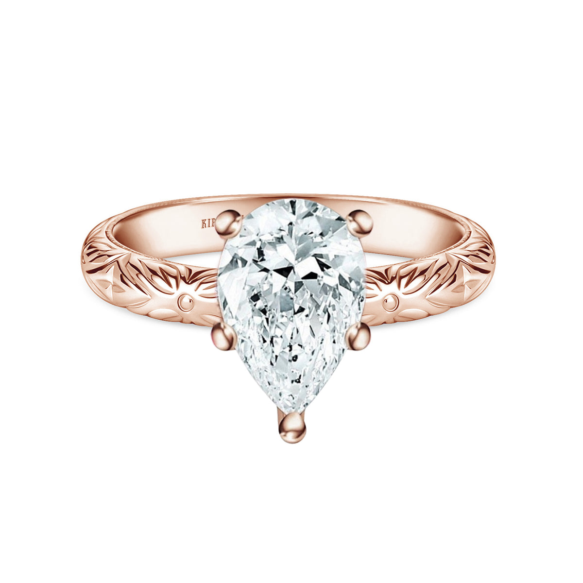Floral Engraved Vintage Solitaire Engagement Ring