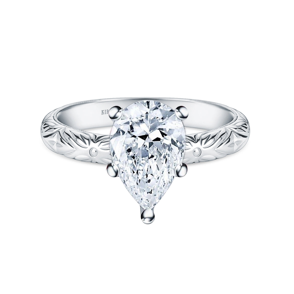 Floral Engraved Vintage Solitaire Engagement Ring