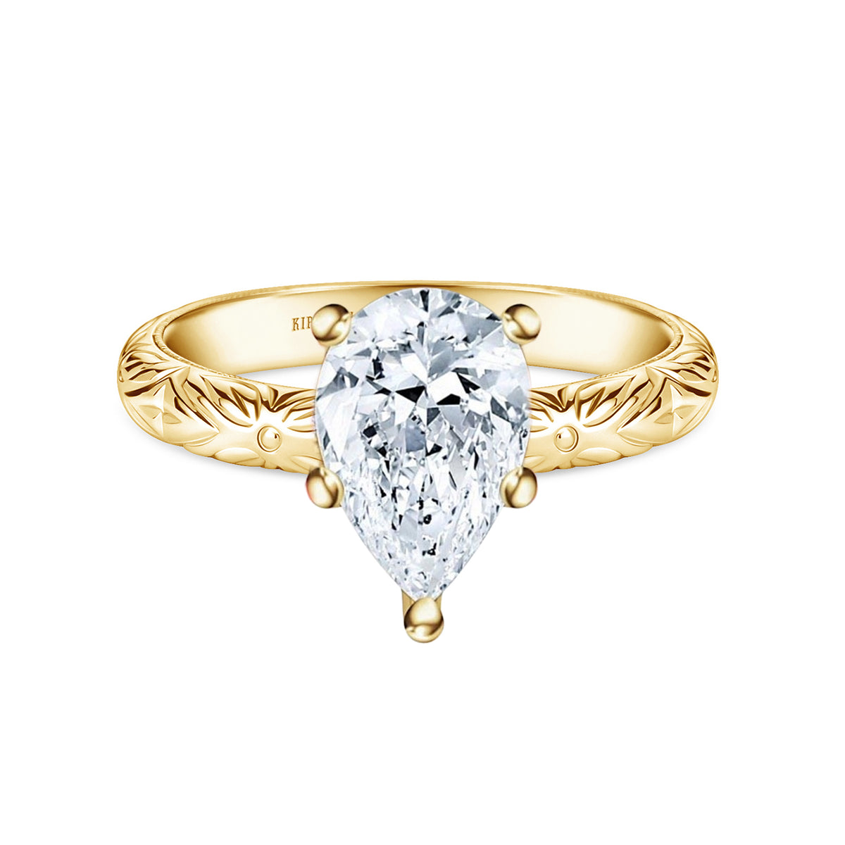 Floral Engraved Vintage Solitaire Engagement Ring