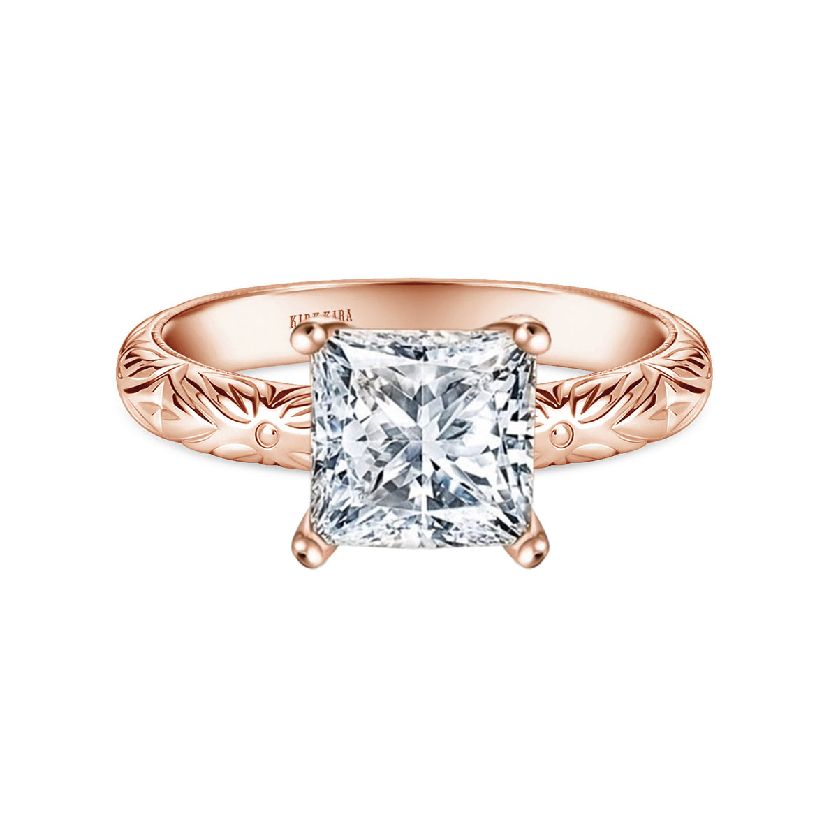 Floral Engraved Vintage Solitaire Engagement Ring