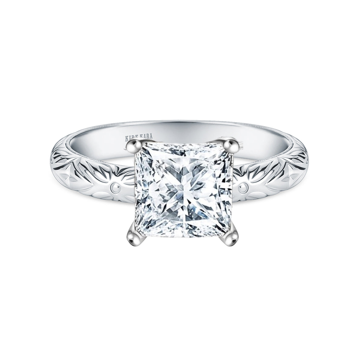 Floral Engraved Vintage Solitaire Engagement Ring