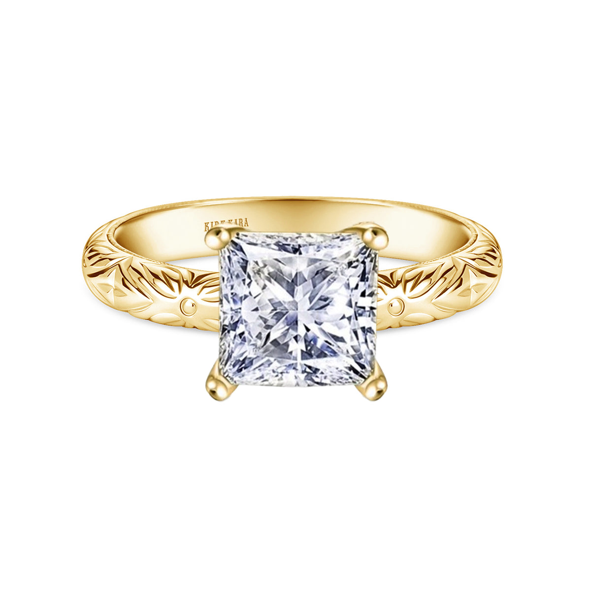 Floral Engraved Vintage Solitaire Engagement Ring