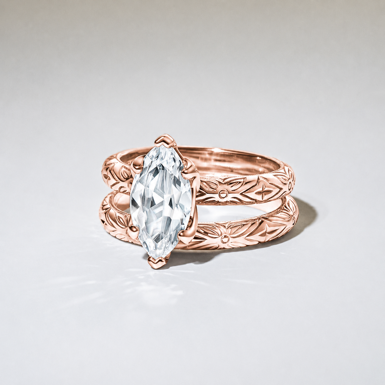 Floral Engraved Vintage Solitaire Engagement Ring