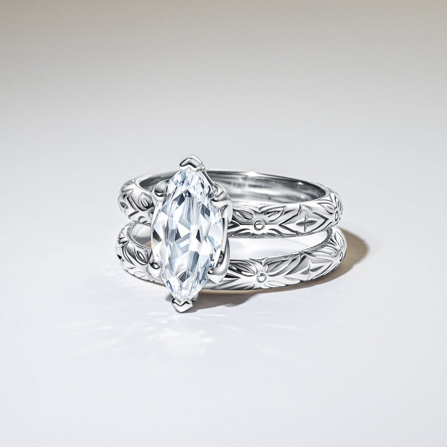 Floral Engraved Vintage Solitaire Engagement Ring
