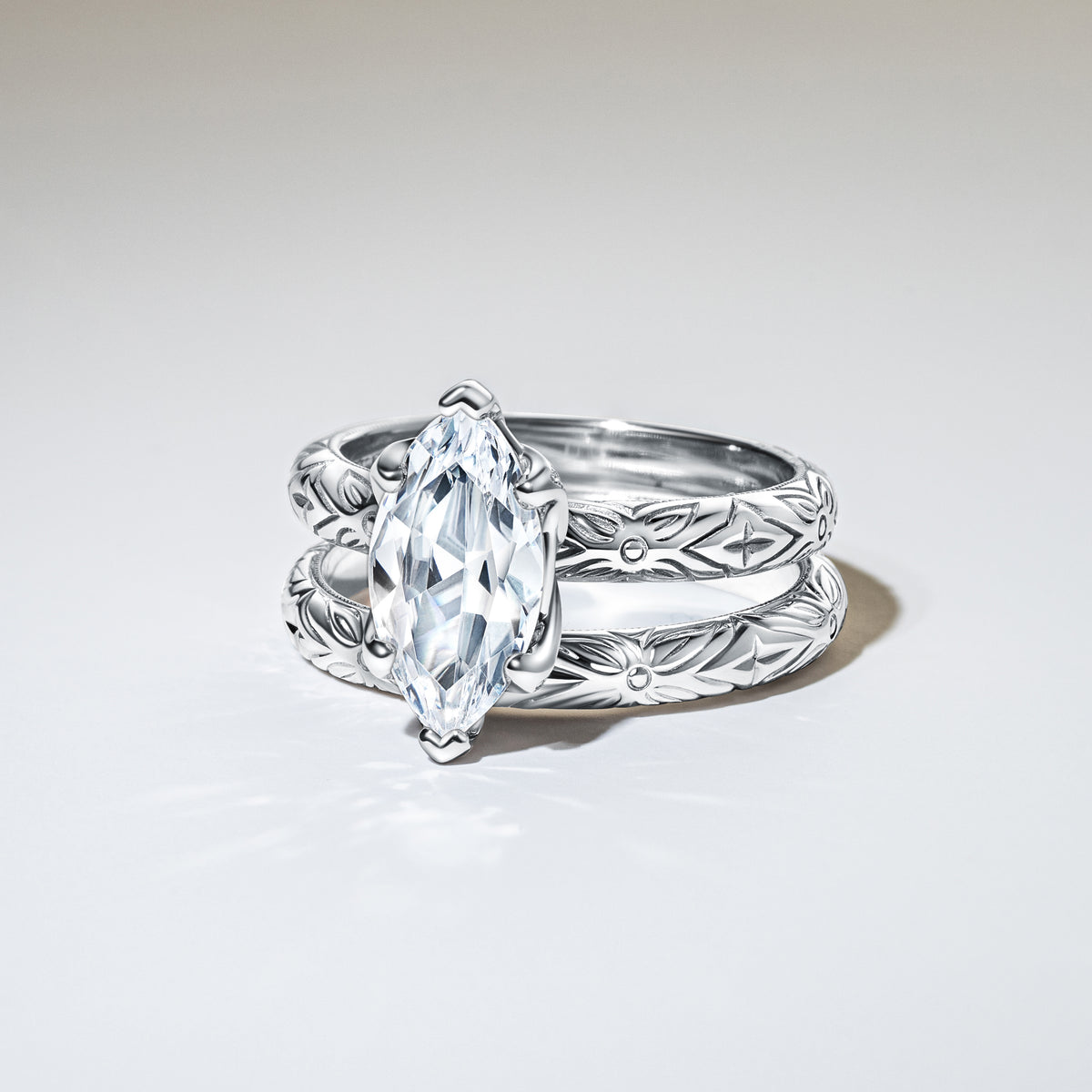 Floral Engraved Vintage Solitaire Engagement Ring