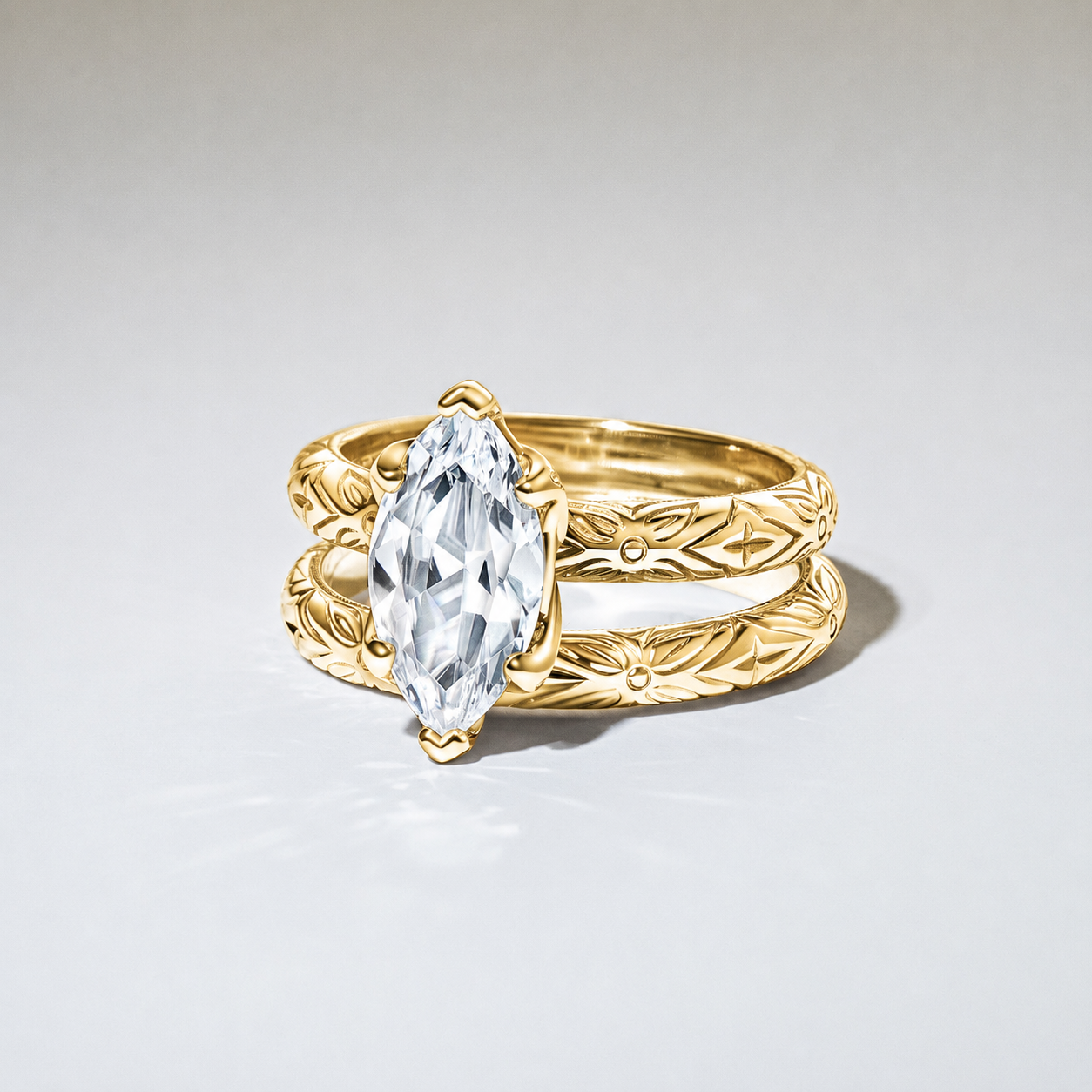 Floral Engraved Vintage Solitaire Engagement Ring