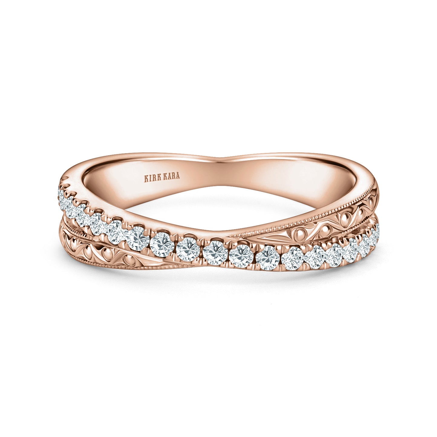 Engraved Criss Cross Diamond Wedding Band