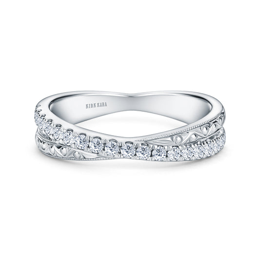 Engraved Criss Cross Diamond Wedding Band