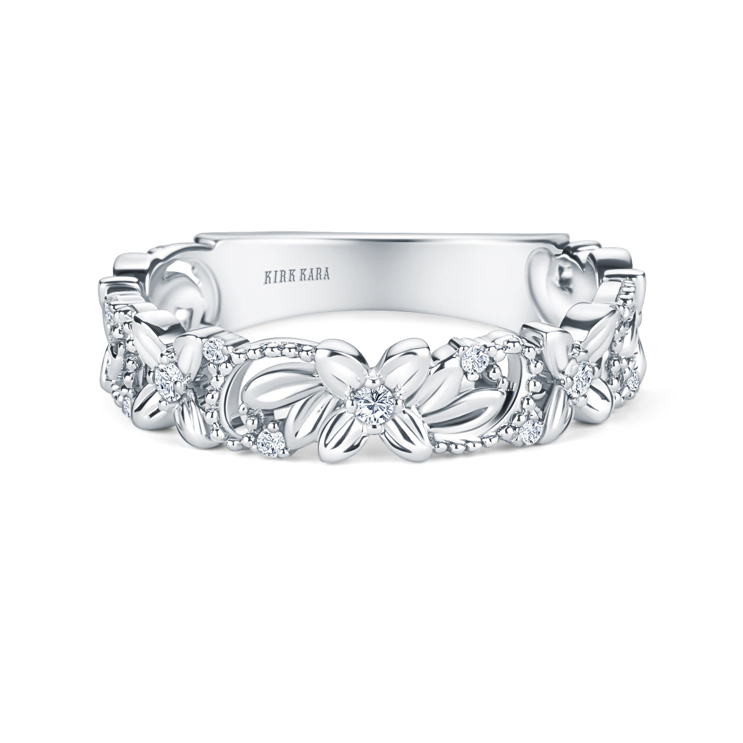 Floral Diamond Milgrain Wedding Band