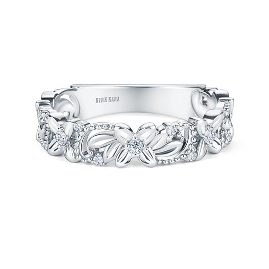 Floral Diamond Milgrain Wedding Band